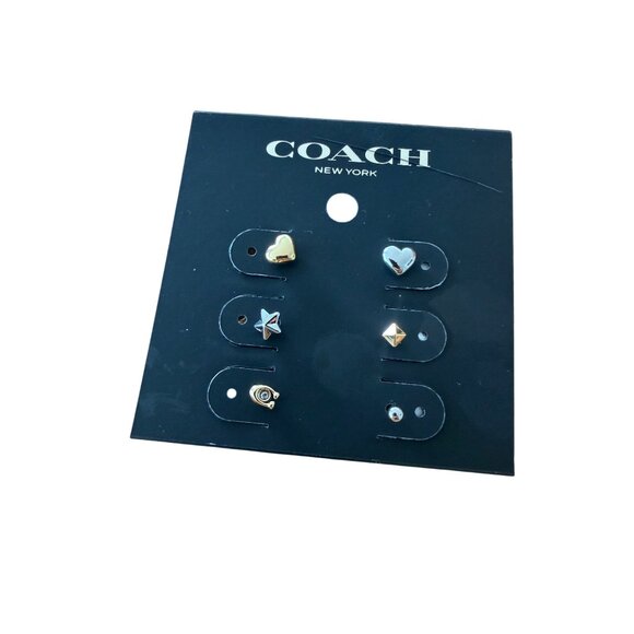COACH Set of 3 Gold Silver Stud Earring Set NEW NWT - Picture 4 of 4